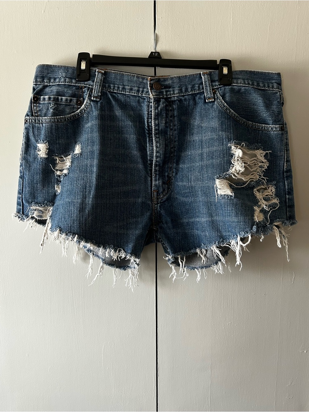 Levi's Distressed Dark Blue Denim Cutoff Shorts